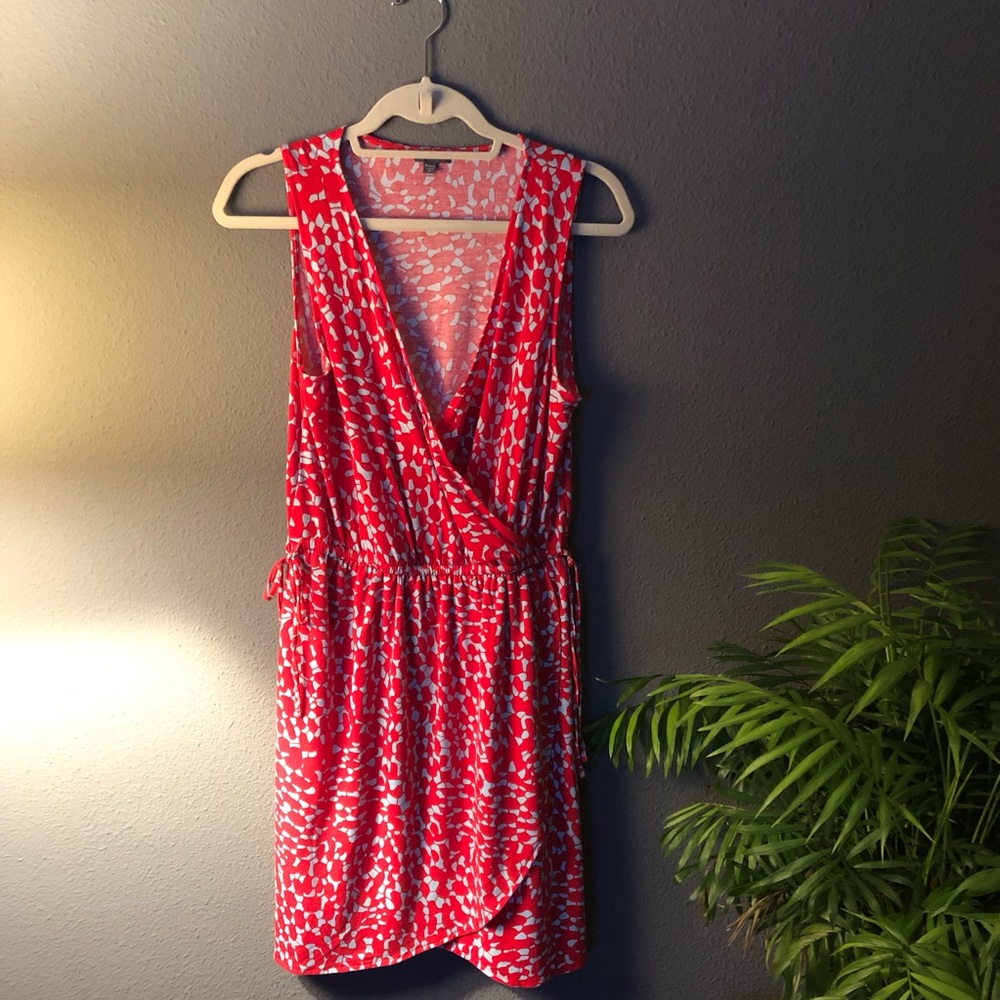 Red wrap dress with baby blue